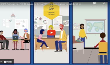 Still from the BRIES video showing animated learners and teachers in a classroom